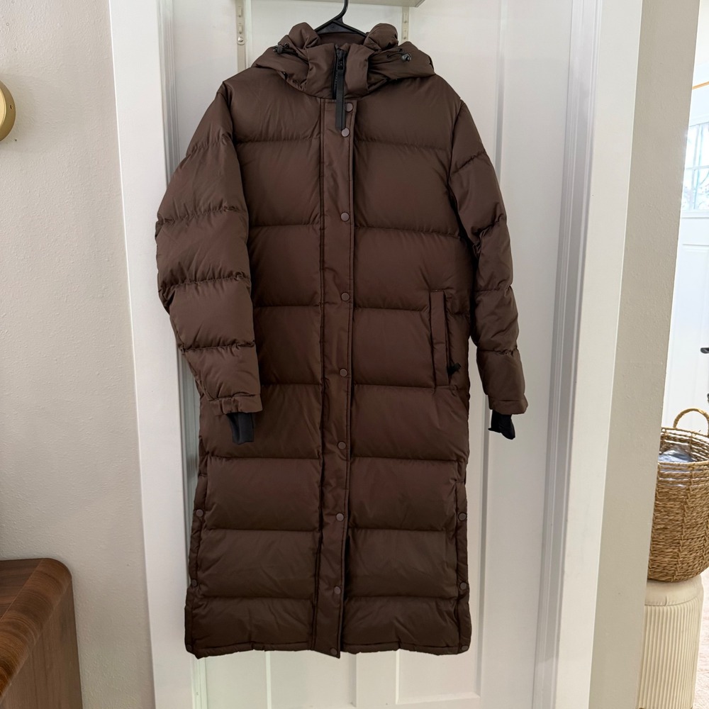 Quince Responsible Down Long Puffer Jacket Hot Fudge Brown M Gorpcore Minimalist
